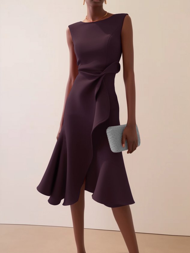 Roter ärmelloser Kleid mit rundem Hals mit elegantem Temperament