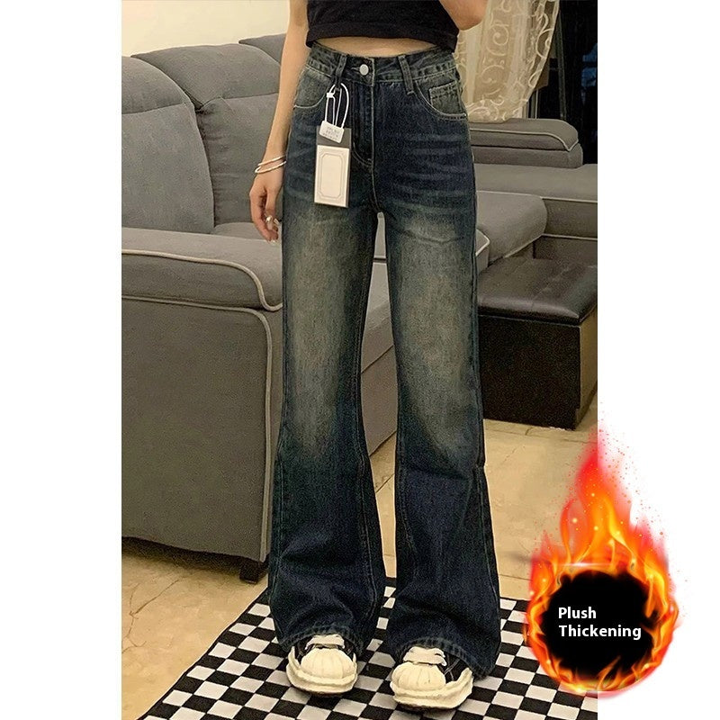 Retro Blue Plus Ukuran Skinny Jeans untuk Wanita