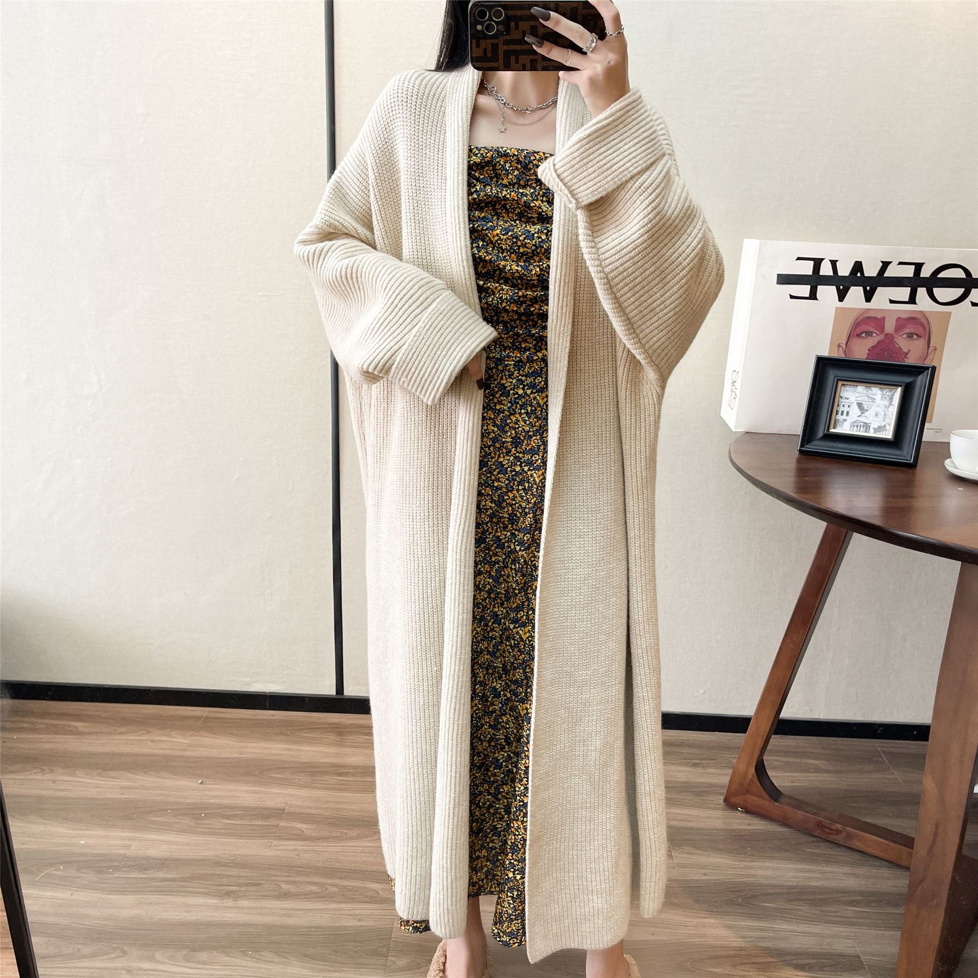 Solid Color Lazy Style Loose Mid-length Sweater Coat Women's Fashion