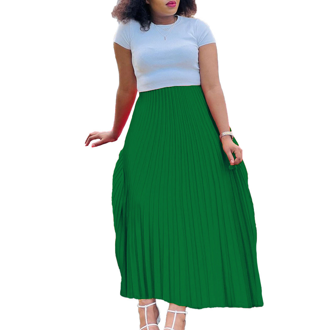 Solid Color High Waist Dress For Plus Size Elegance