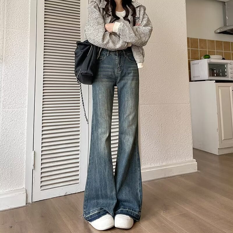 Loose Flared Denim Jeans with Vintage Bell-Bottom Swing