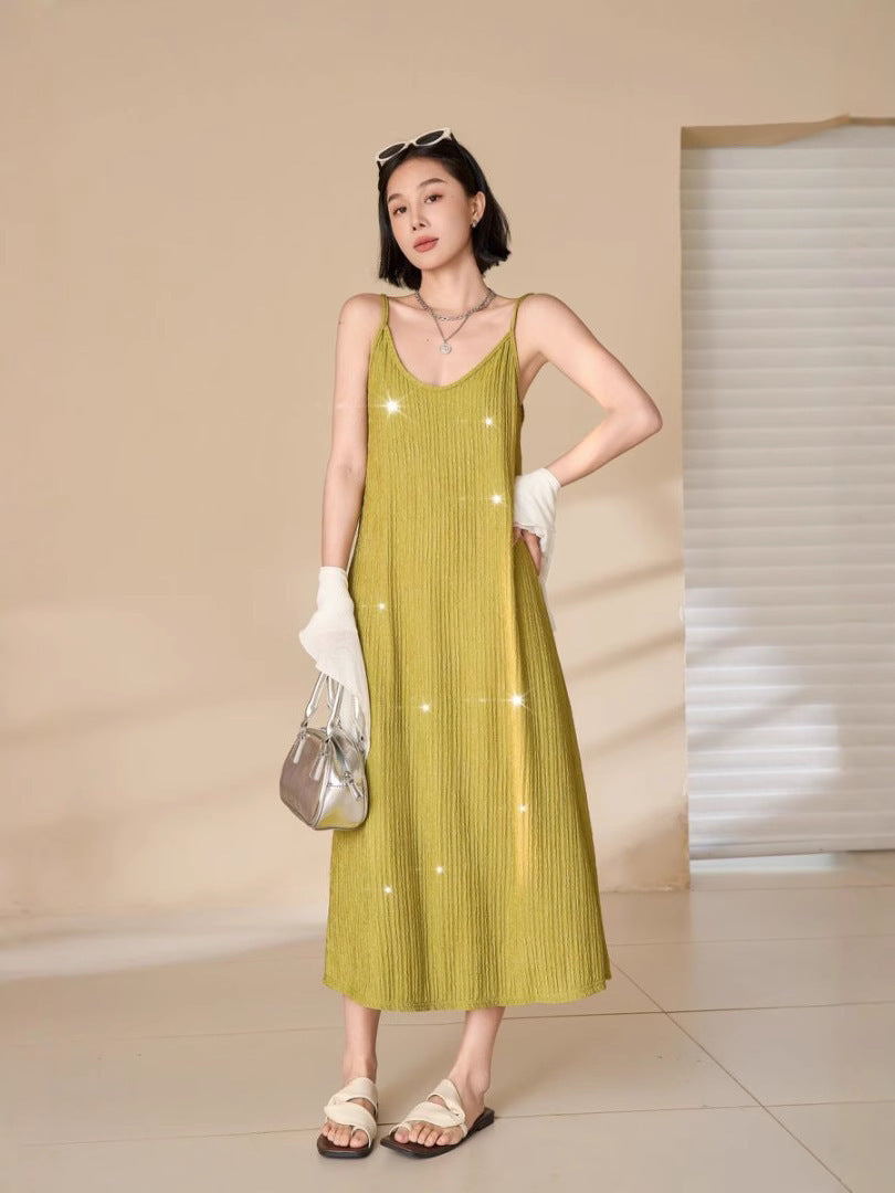 Sequin Pleated Cami Dress with Elegant Temperament Silhouette