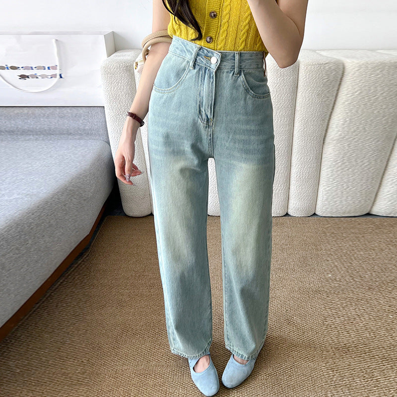 女性用のトールフィットのクロップドストレートレッグジーンズ