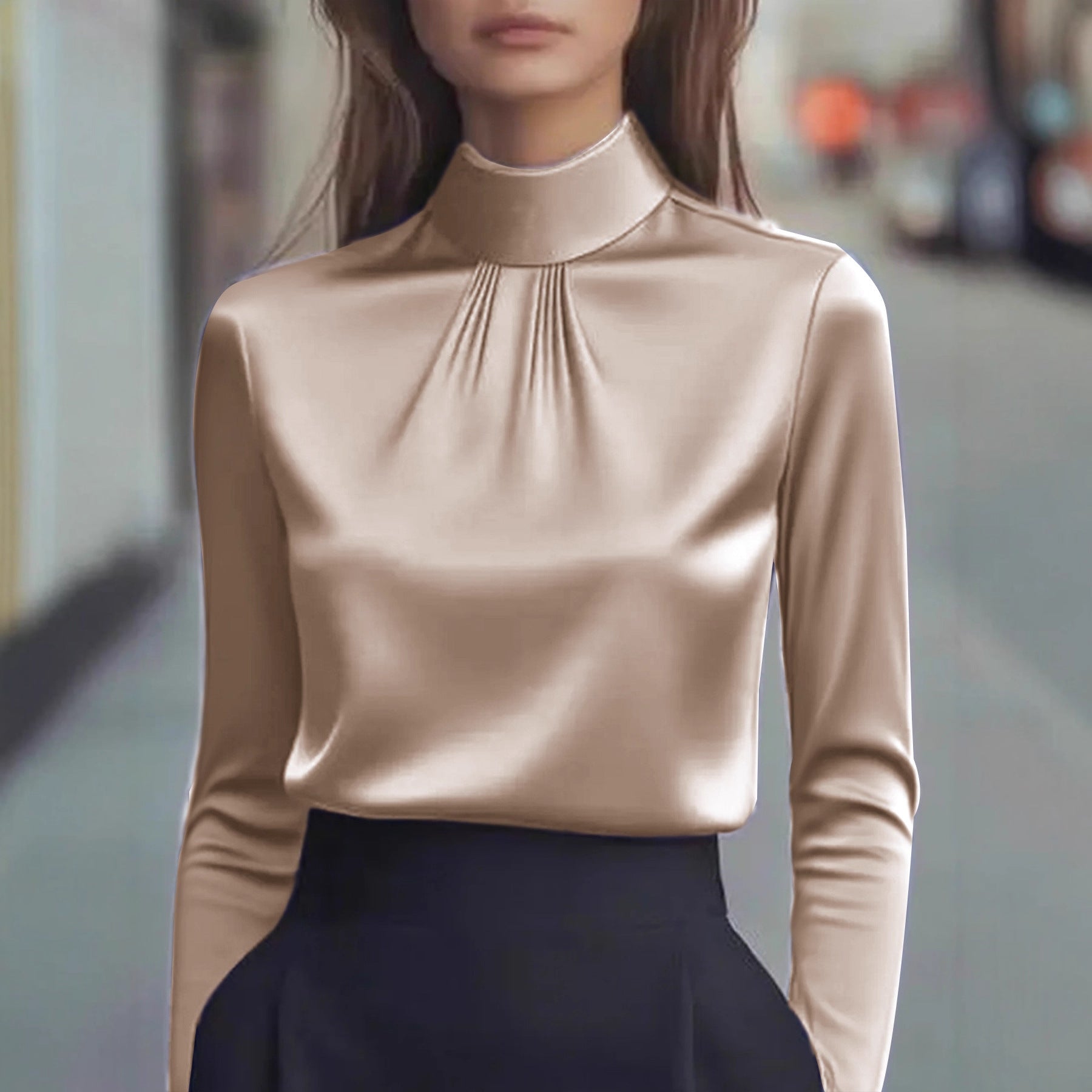 Women's Casual Fashionable Elegant Solid-Color Long-Sleeve Shirt