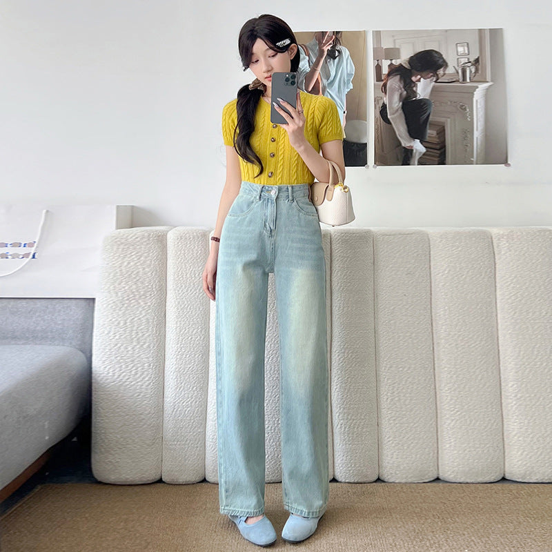 女性用のトールフィットのクロップドストレートレッグジーンズ