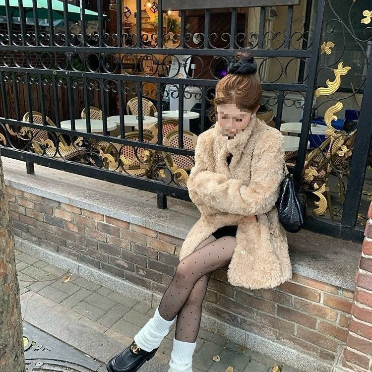 Women's Mid-length Stand Collar Loose Thick Fleece Coat