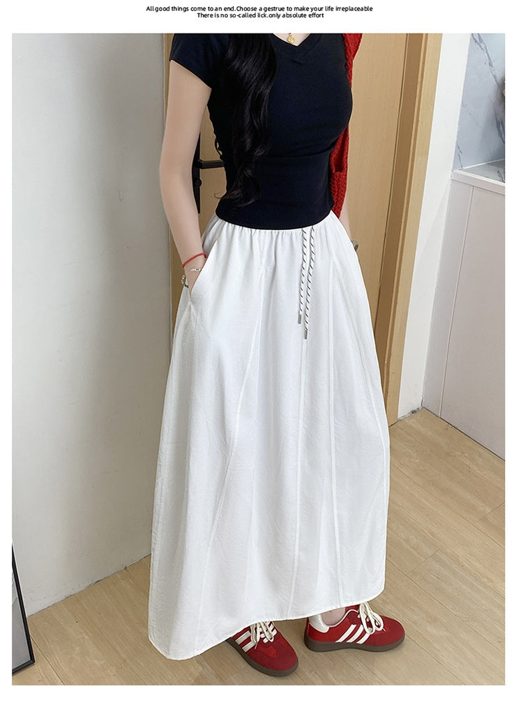High Waist Ice Silk A-Line Skirt For Plus Size Workwear