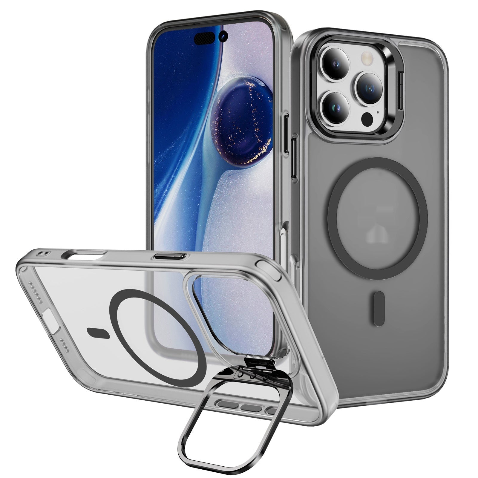 Magnetic Lens?Stand Anti?Drop Acrylic TPU Phone Case For iPhone