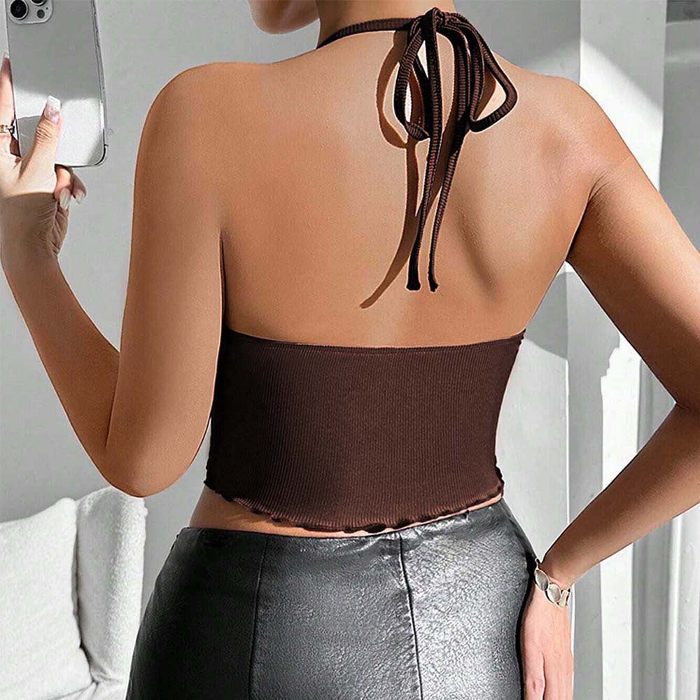 European And American Sexy Style Halter Top Autumn And Winter New Backless Short Top For Women