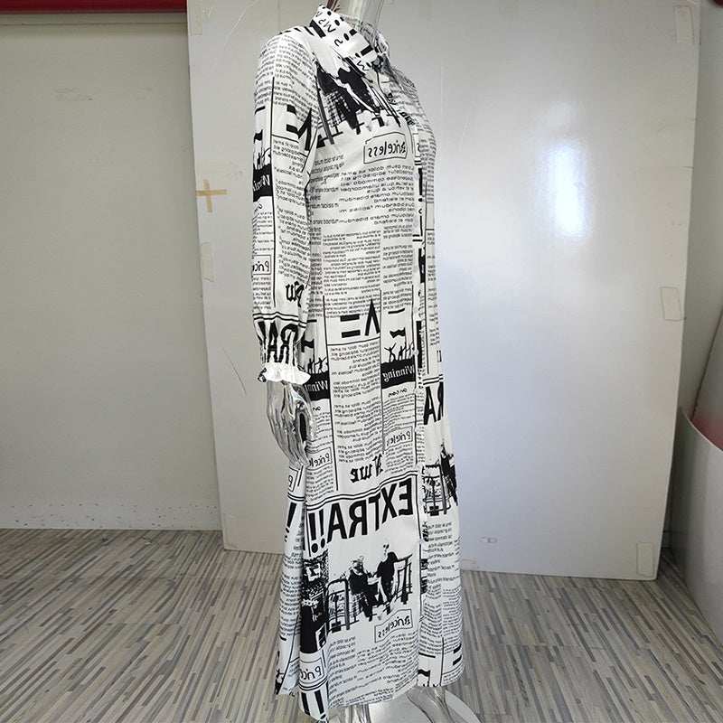 Krantenprint shirtjurk met ontspannen button-down aantrekkingskracht