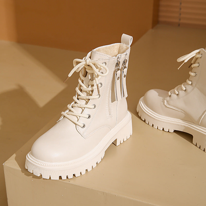 Botas de combate con tirolesa de las mujeres en blanco o negro