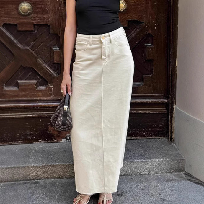 High Waist Slit Denim Skirt For Confident Workwear Style