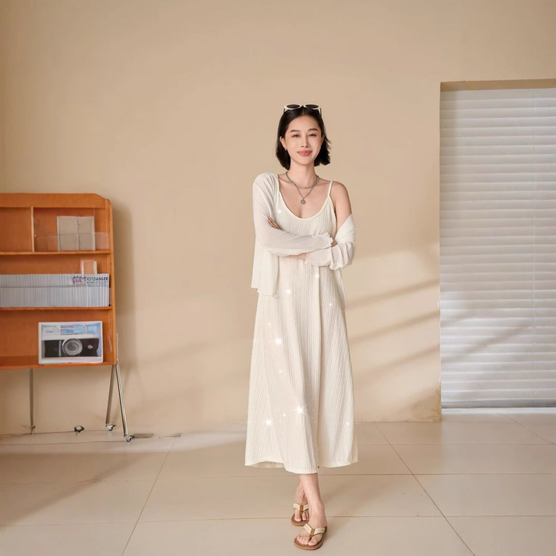 Sequin Pleated Cami Dress with Elegant Temperament Silhouette