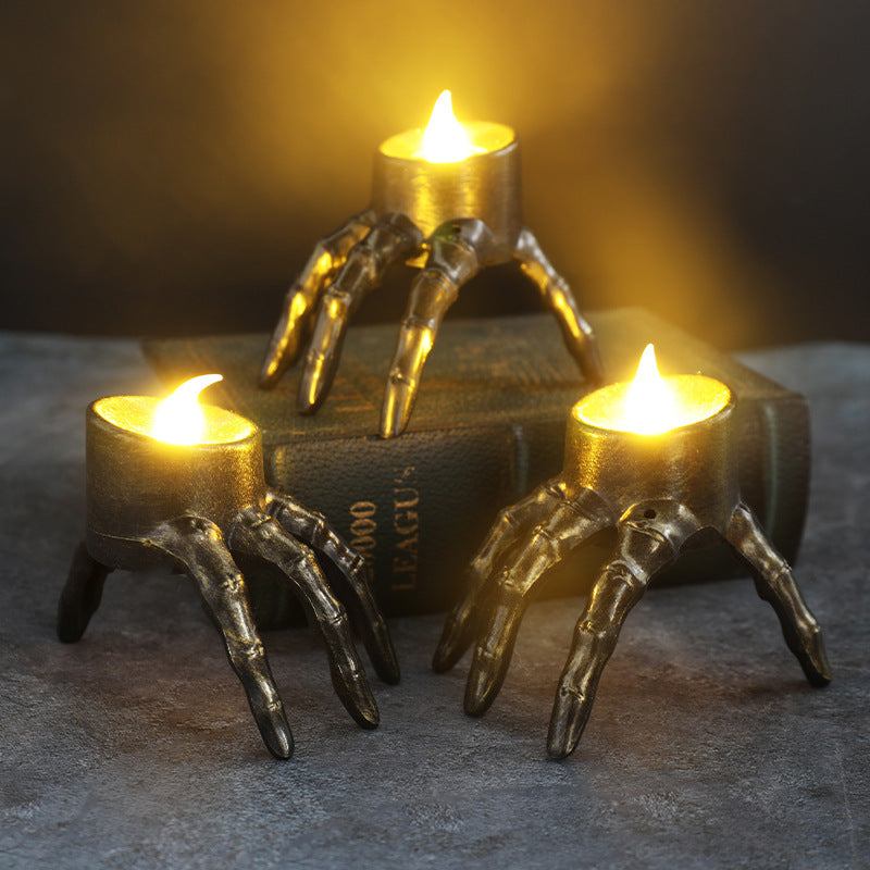 Disembodied Hand Metallic Lantern with False Flame Halloween Decoration