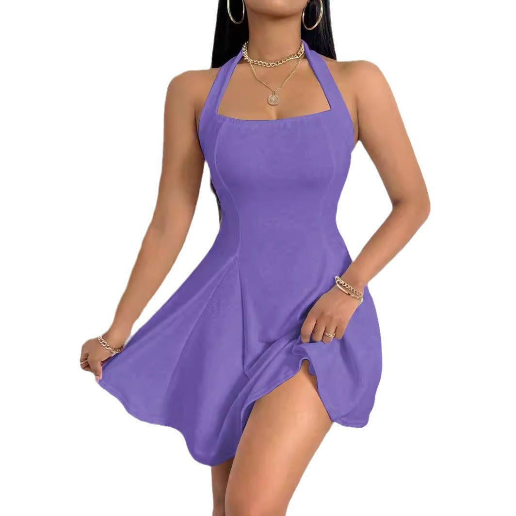 Pure-Color-Halfter-Rückenless ärmelloses Kleid für schicke Minimalismus