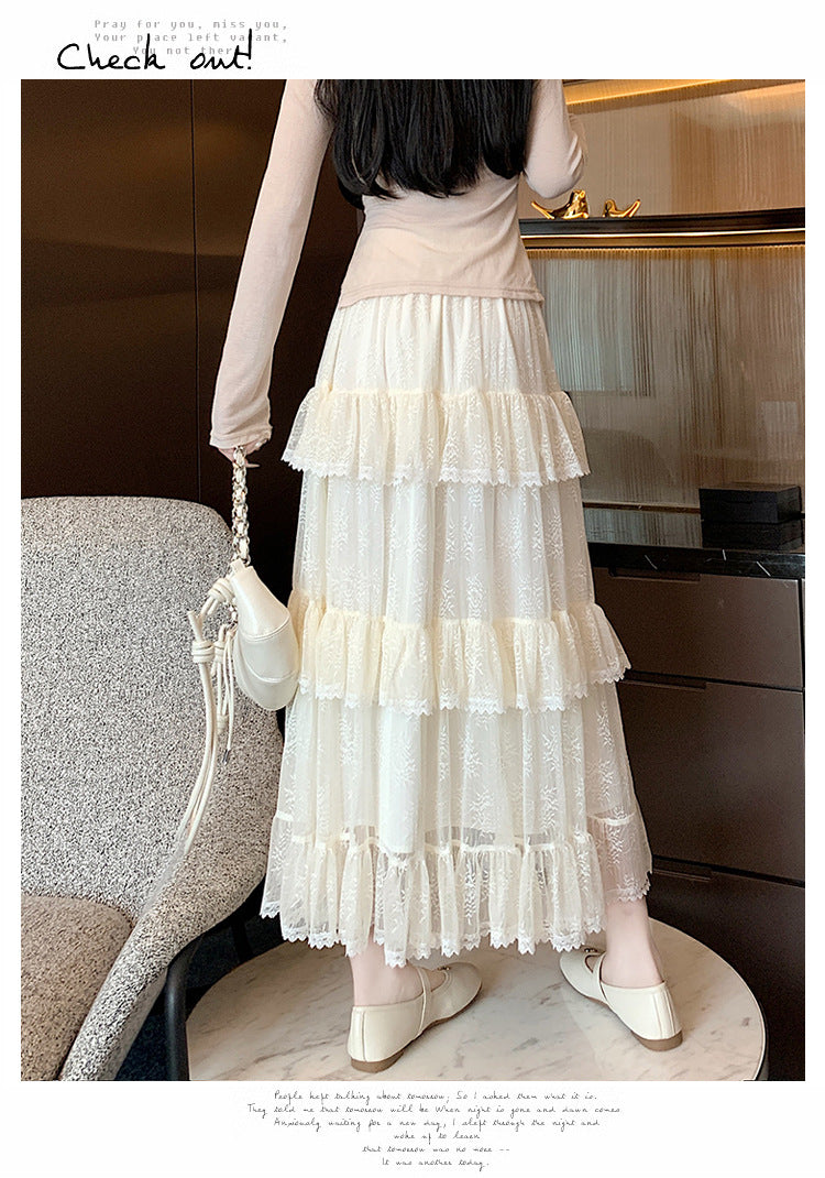 Spitzenkuchenkleid mit Netto -Falbala -Blasenrock