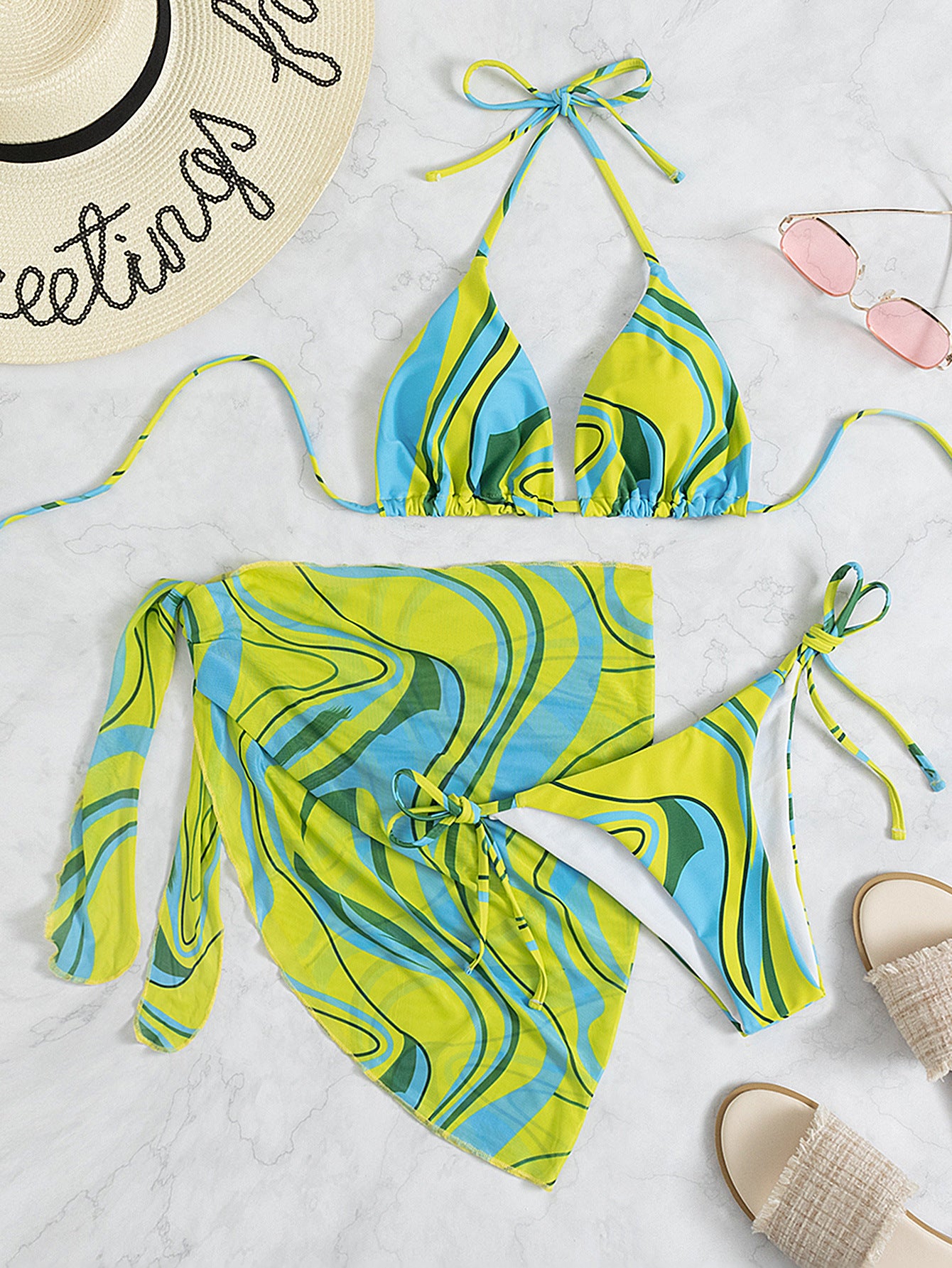 Halter Backless driedelige strandbikini set voor glamour
