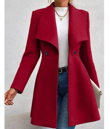 Slim-fit Long Fashion Lapel Women's Wool Coat