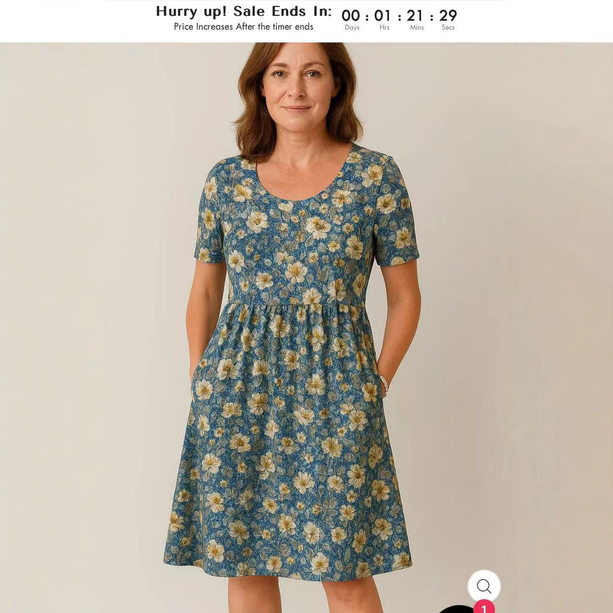 Casual T-Shirt Dress with Round Neck, Pockets, and Stitch Detailing