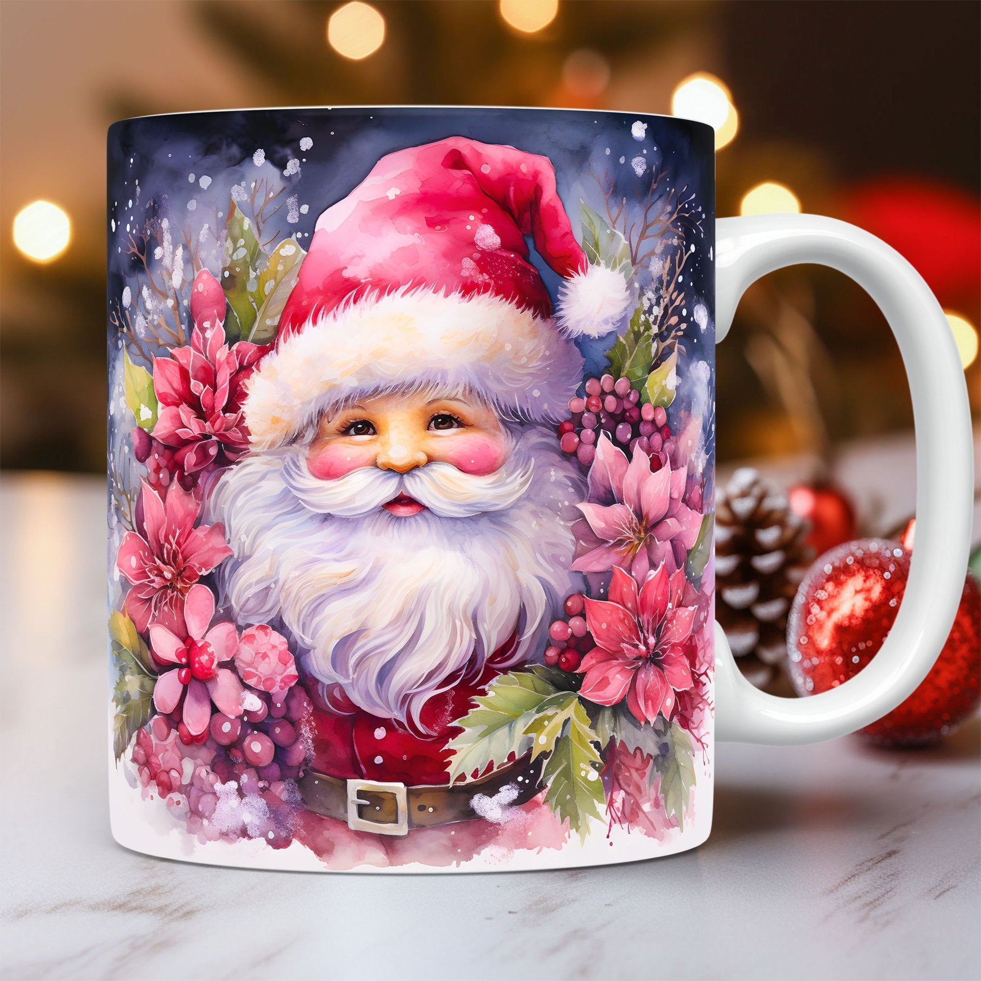 Christmas Op Art 3D Illusion Santa Claus Ceramic Coffee Mug in Assorted Colors