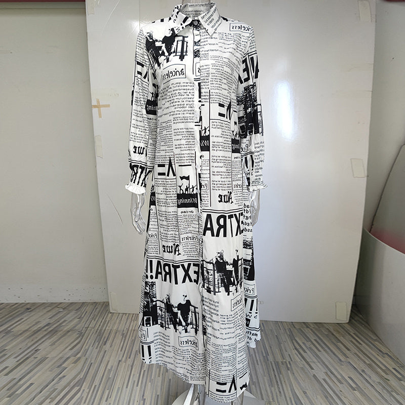 Krantenprint shirtjurk met ontspannen button-down aantrekkingskracht