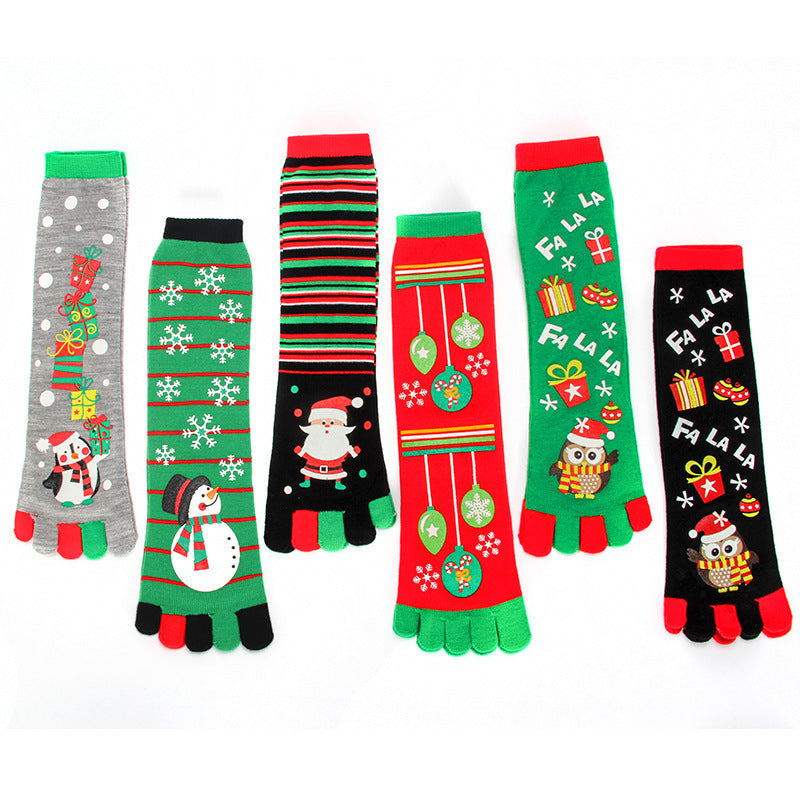 Lightweight Soft Crew Socks with Five Toes in Christmas Patterns