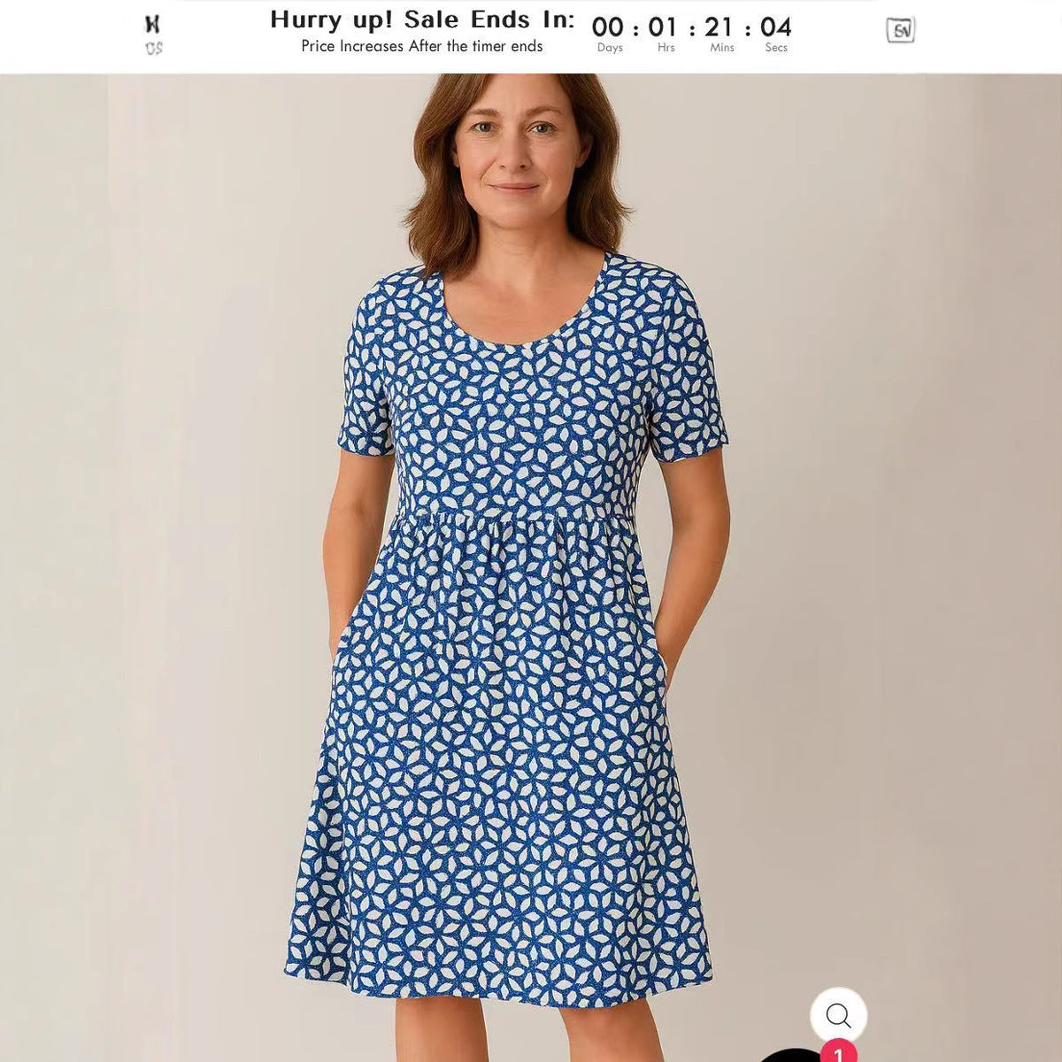 Casual T-Shirt Dress with Round Neck, Pockets, and Stitch Detailing
