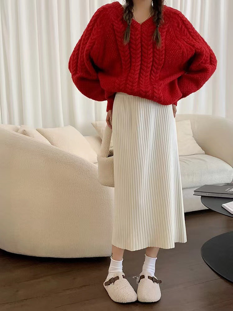 Jupe tricotée de couleur unie pour style quotidien sans effort
