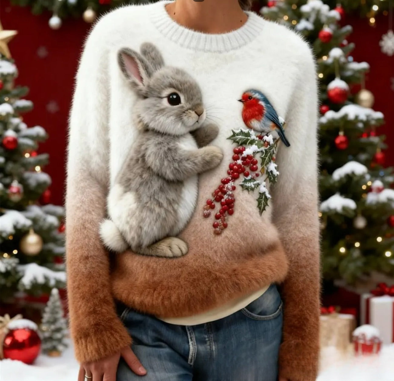 Digital-printed Christmas-patterned Women's Flannel Hoodie