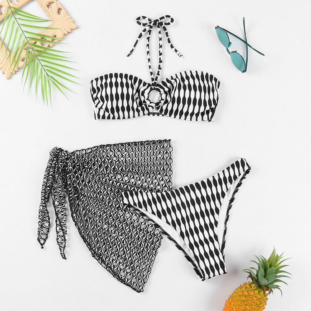 Women’s Three-Piece Tube Top Bikini and Swimwear Set