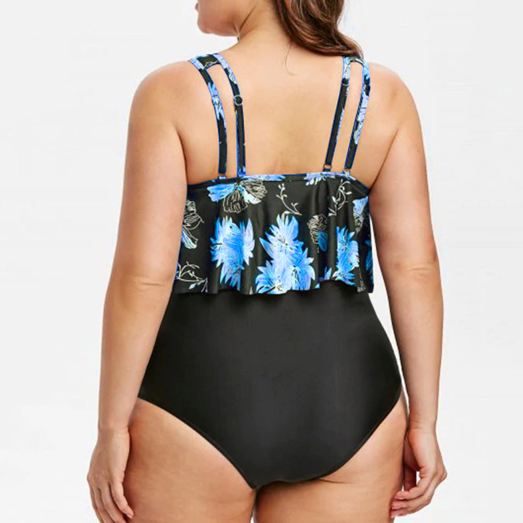 High-Waist Lotus Print One-Piece Swimsuit for Elegant Flair