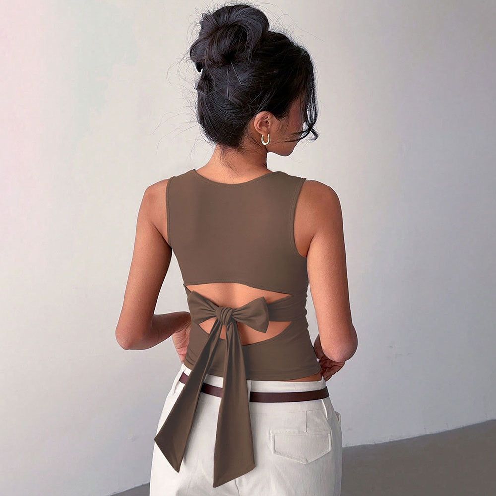 Elegant Women's Fashion T-shirt With Bow Back Design