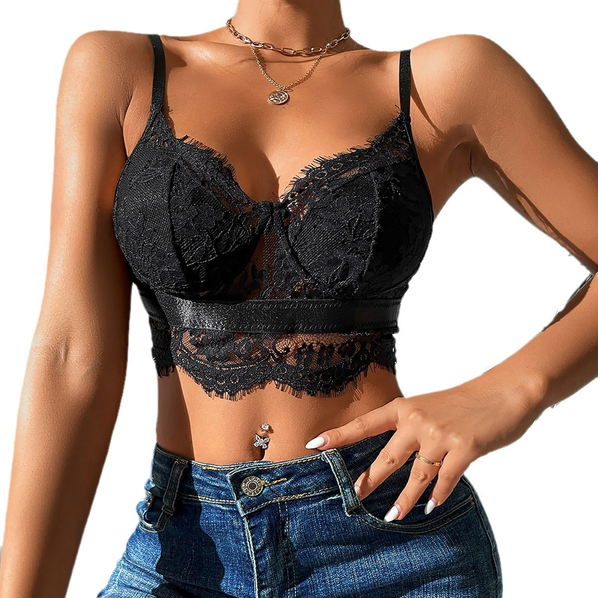 Sheer Mesh Camisole With Spliced Women's Bare Back