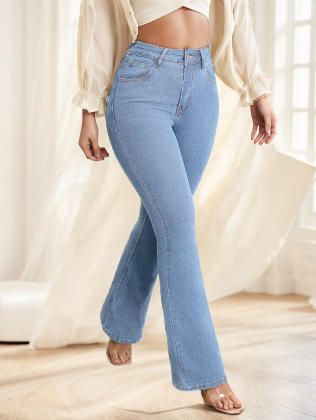 Women’s Button Front Denim Pants with Classic Pockets