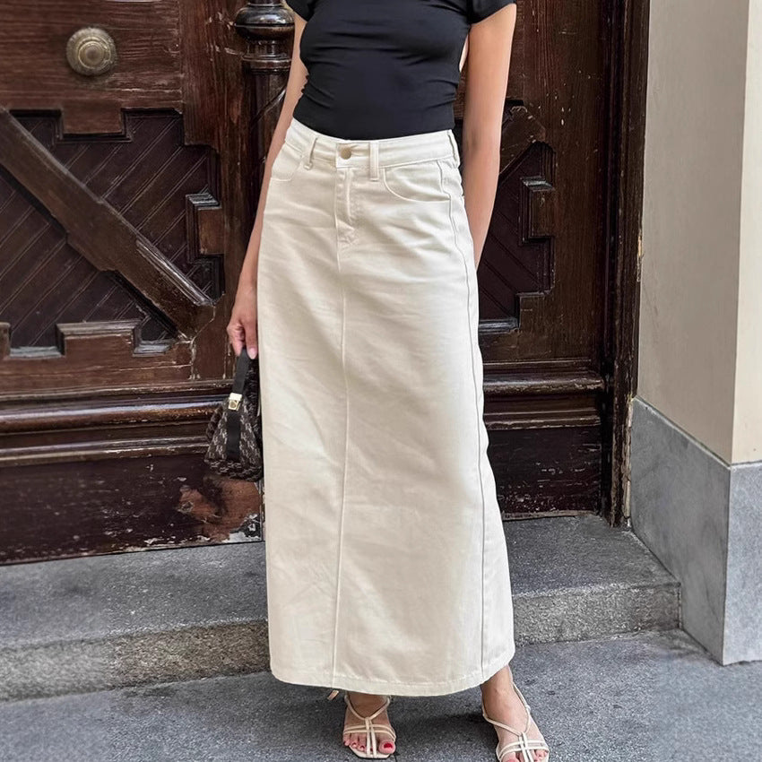 High Waist Slit Denim Skirt For Confident Workwear Style