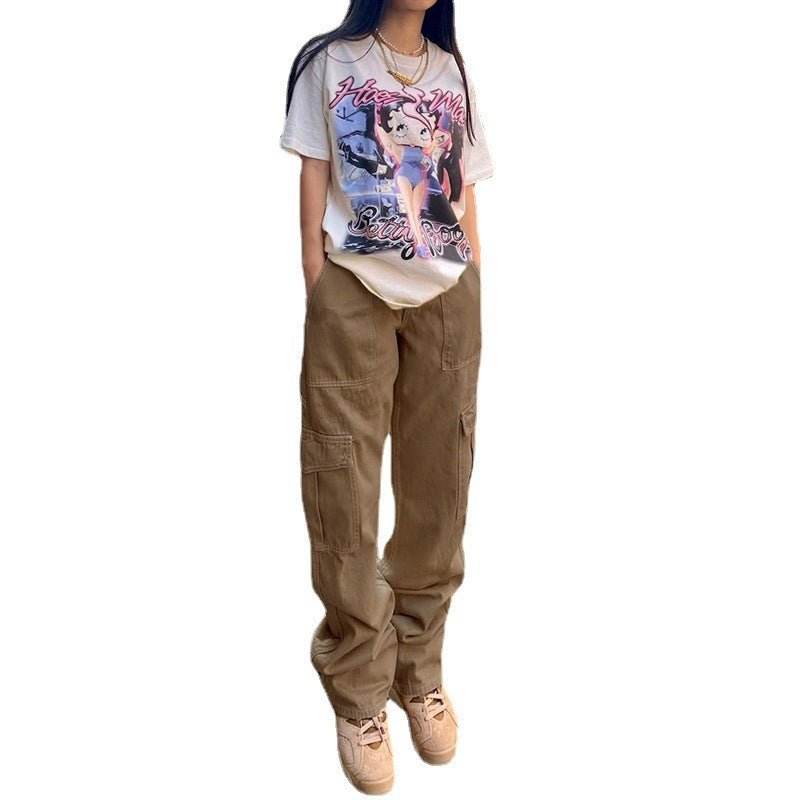 Workwear-geïnspireerde multi-pocket hoog-taille rechte jeans