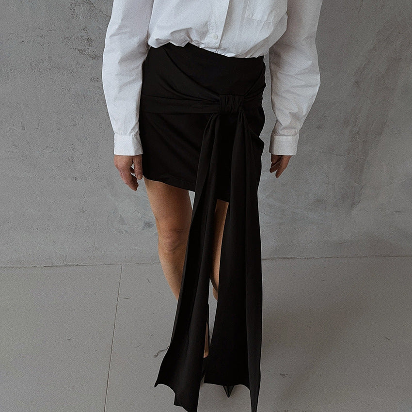 Rok satin warna solid longgar untuk gaya mewah santai