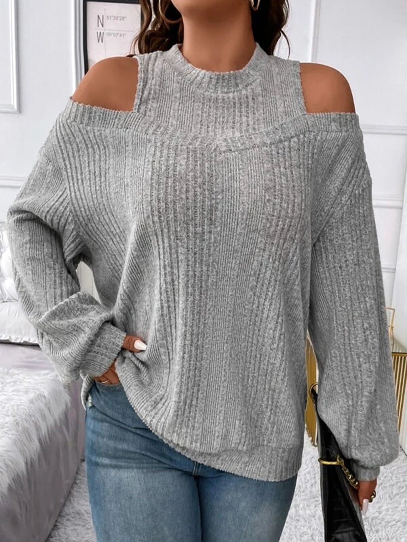 Casual Solid-color Off-shoulder Fashionable Loose-fitting Long Sleeves