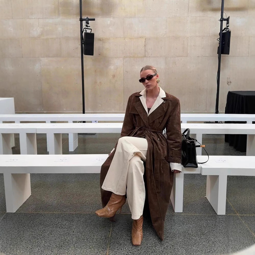 European And American Style Women's Clothing Double-button Jacket Lapel Trench Coat