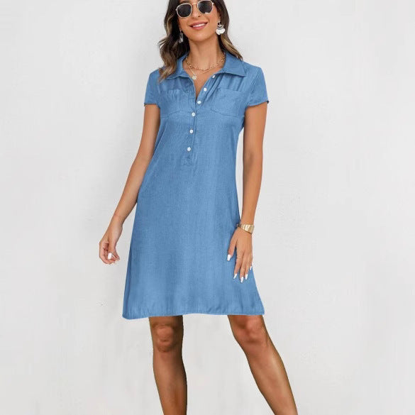 Swing-Denim-Kleid von Plus-Größe mit geteilten Taschen und lässige Atmosphäre