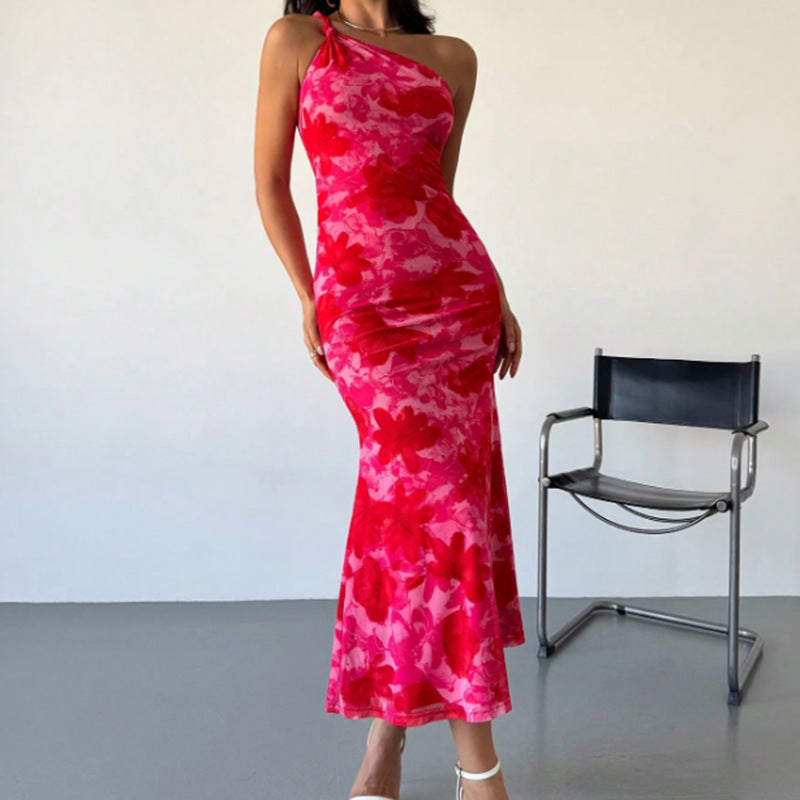 Irregular Pattern Sling Dress with Shoulder Belt Accent for Statement Style