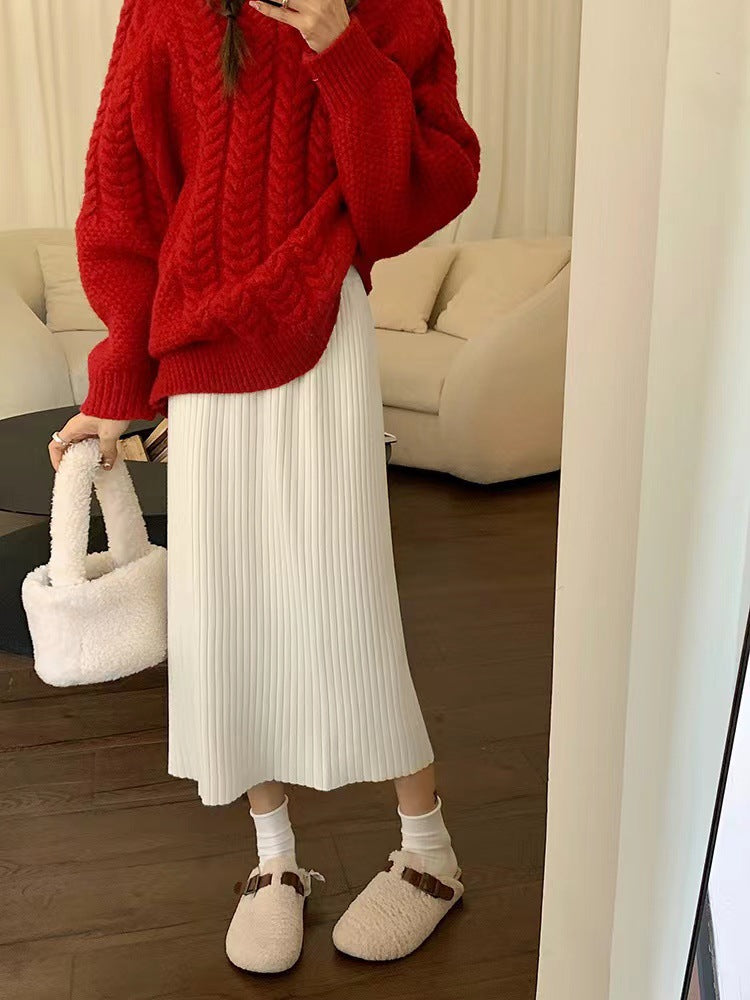 Jupe tricotée de couleur unie pour style quotidien sans effort