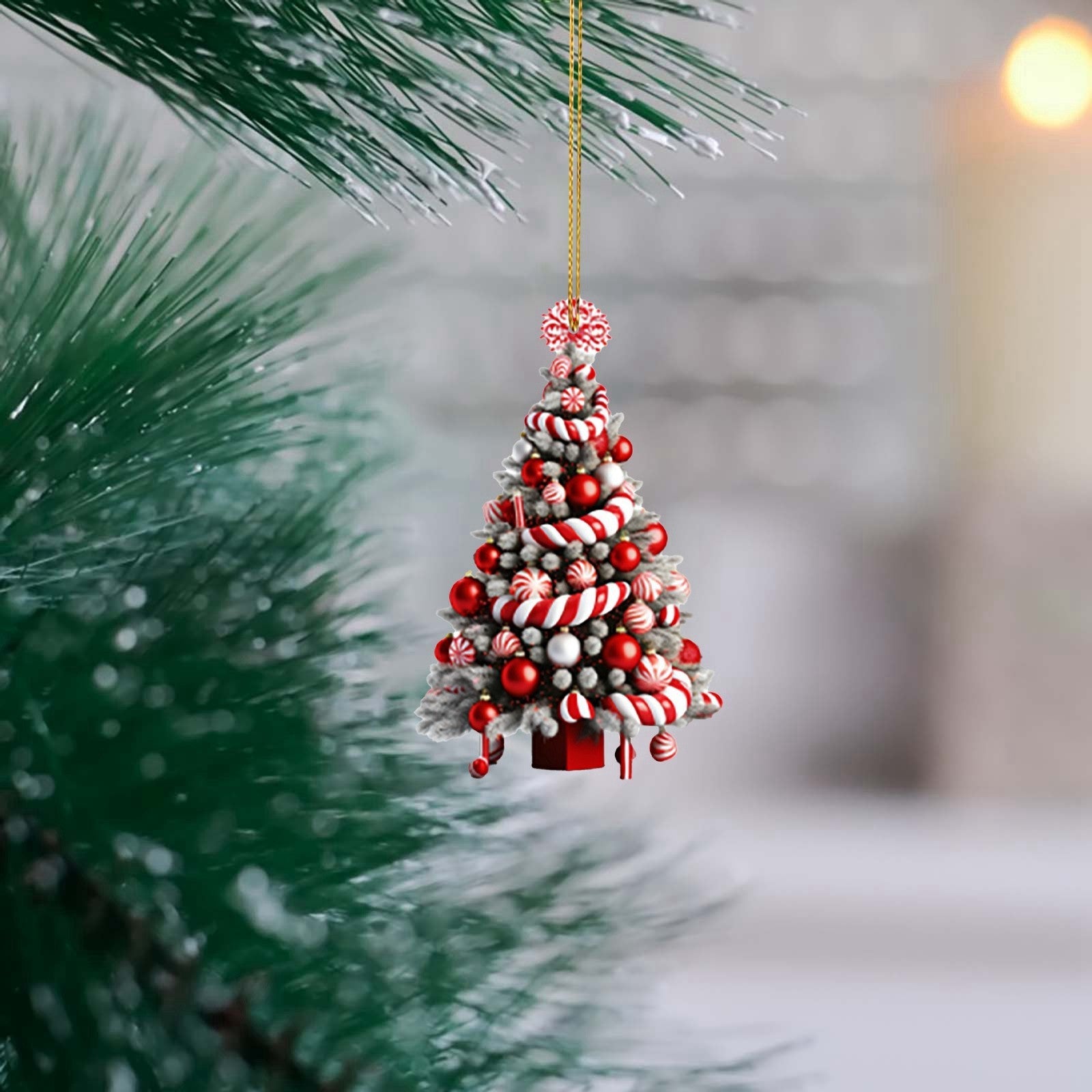 Colorful Christmas Tree Themed Ornament with Hanging Thread