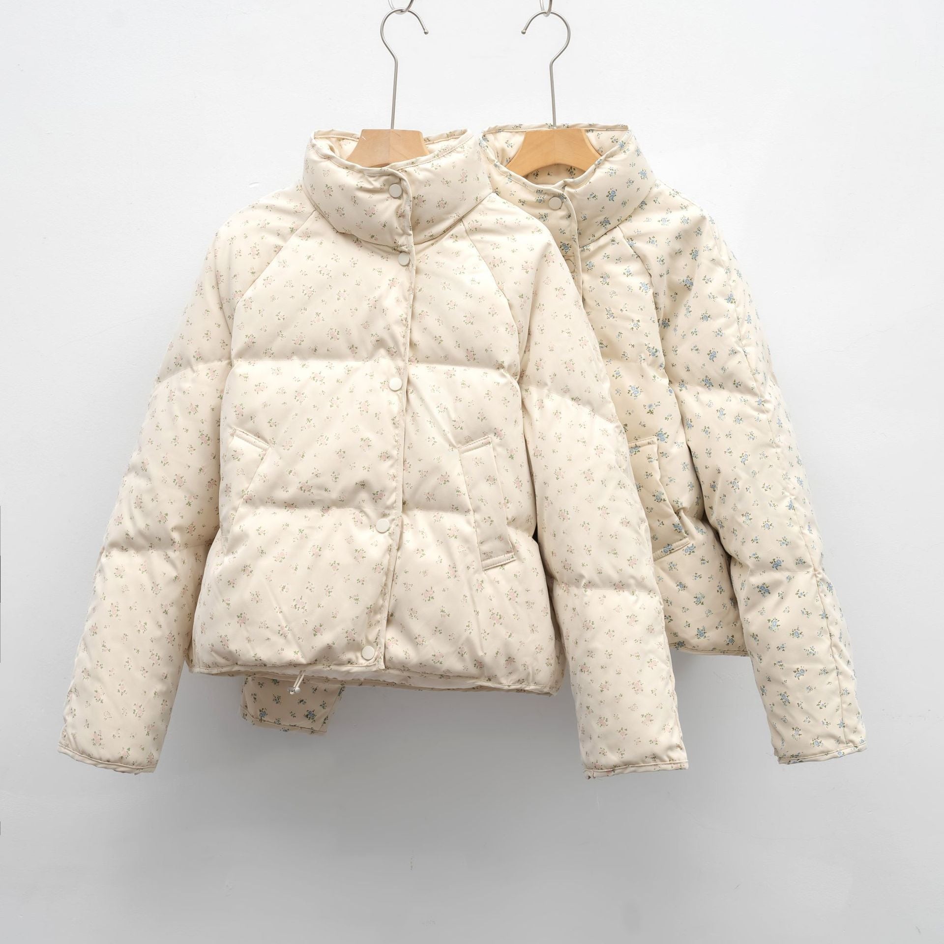 Petite White Duck Down Jacket Short Floral Women