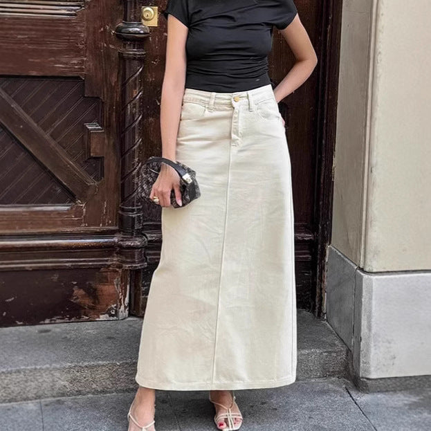 High Waist Slit Denim Skirt For Confident Workwear Style
