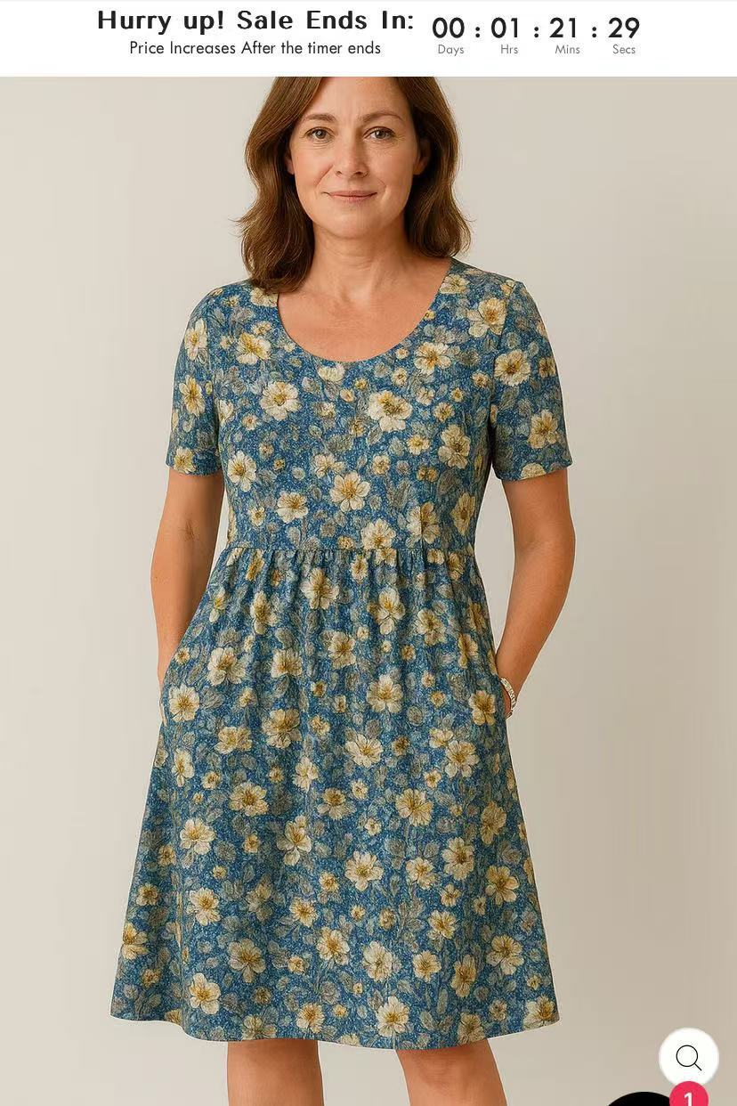 Casual T-Shirt Dress with Round Neck, Pockets, and Stitch Detailing