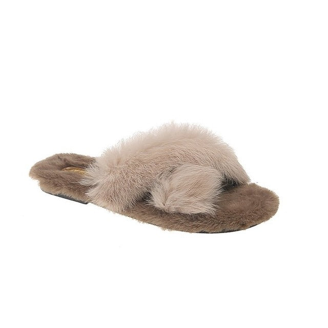 Fuzzy fur crisse kriskros slipperschoenen