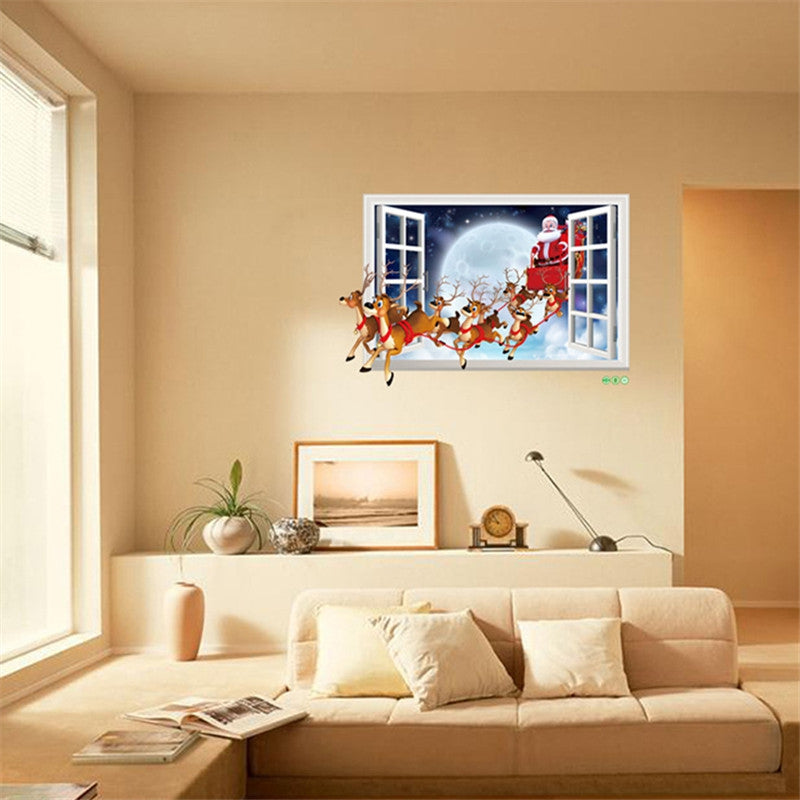 Santa Claus and Raindeer 3D Wall Stickers