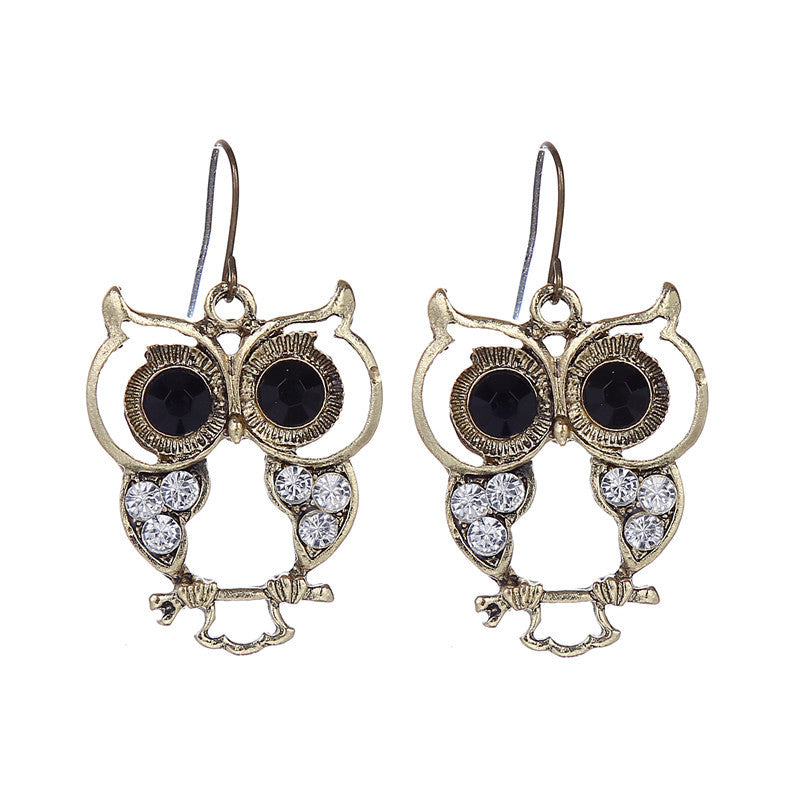 Gold and Black Owl Earrings