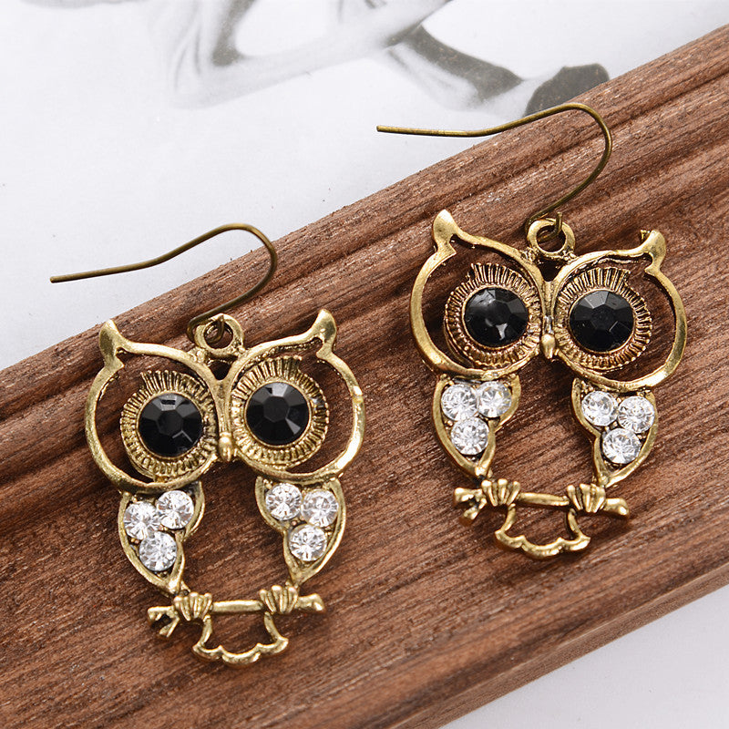 Gold and Black Owl Earrings